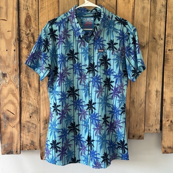 DIXXON Flannel Co Shirt Women's XL Blue Party Hawaiian Palm Trees Palisades - Picture 1 of 14